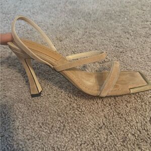 Good American Tan Strappy Heels